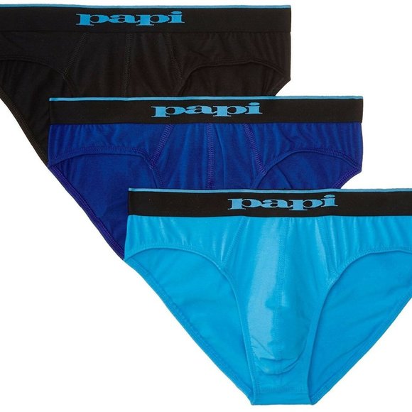 Papi Men's 3-Pack Cotton Stretch Brief Black/Cobalt/Blue - 980403 - Picture 1 of 1